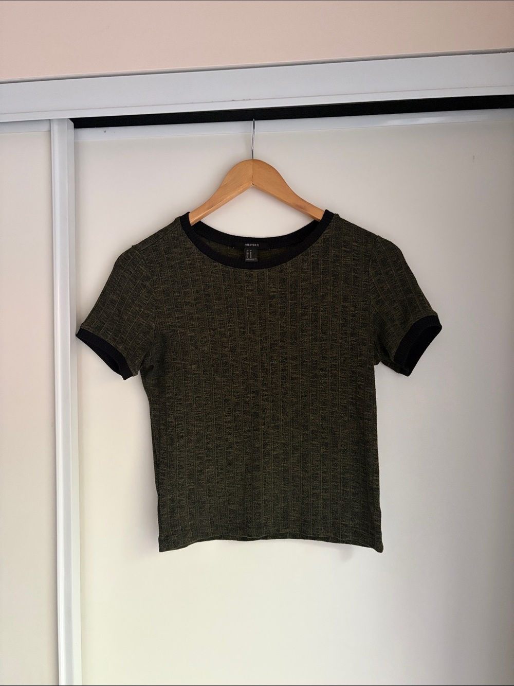Vintage F21 Olive Green Ringer Short Sleeve Top